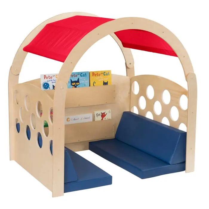 Childcraft Reading Nook, Tan/Red Canopy with Blue Cushions, 49-1/2 x 37 x 50 Inches Instant Buy